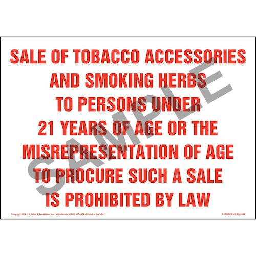 Sale Of Tobacco Accessories And Smoking Herbs To Persons Under 21 Years