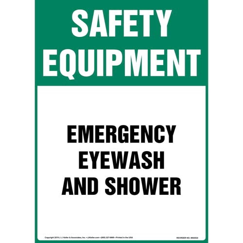 Safety Equipment Emergency Eyewash And Shower Sign OSHA, Long Format