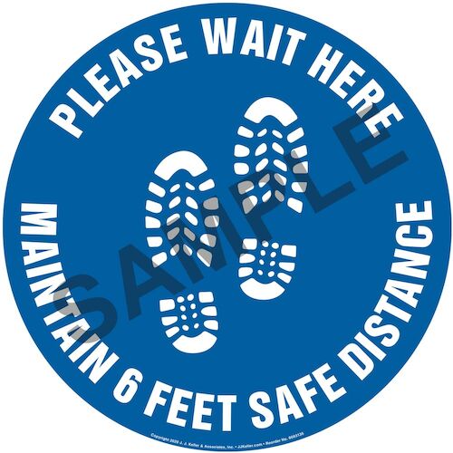 Please Wait Here; Maintain 6 Feet Safe Distance Floor Decal (017384)