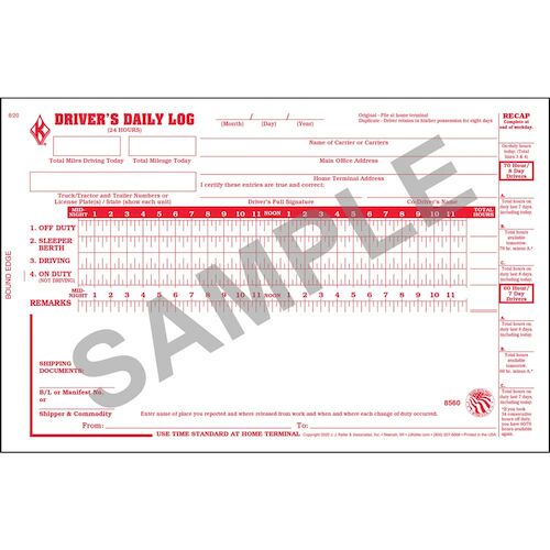 Driver's Daily Log Book with Simplified DVIR, 3-Ply - Stock (04235)