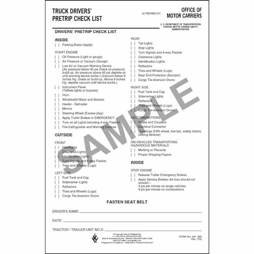 printable driving test sample Drivers' Truck Checklist Pre Trip