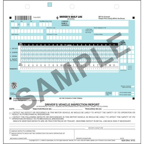 Scannable 2-In-1 Driver's Daily Log, 2-Ply, w/Carbon, Loose-Leaf Format - Stock (01485)