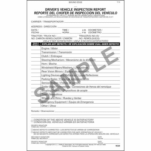 Simplified Driver's Vehicle Inspection Report, Bilingual - Vertical Format - Stock (01527)