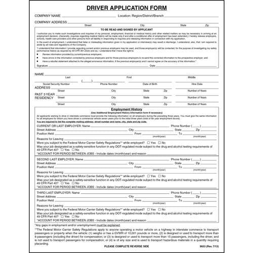 for driver job application form Driver Employment Application For