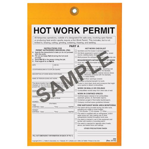 Hot Work Permit Tag 25 Tags J J Keller