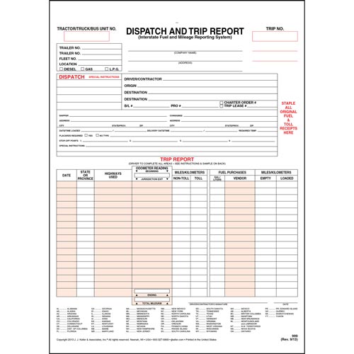 Dispatch and Trip Report - Vertical, Snap-Out Format, 3-Ply w/ Carbon (01432)