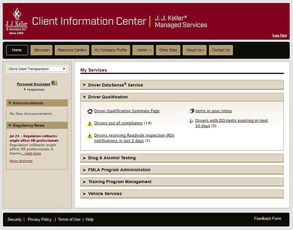 Client Info Center Homepage